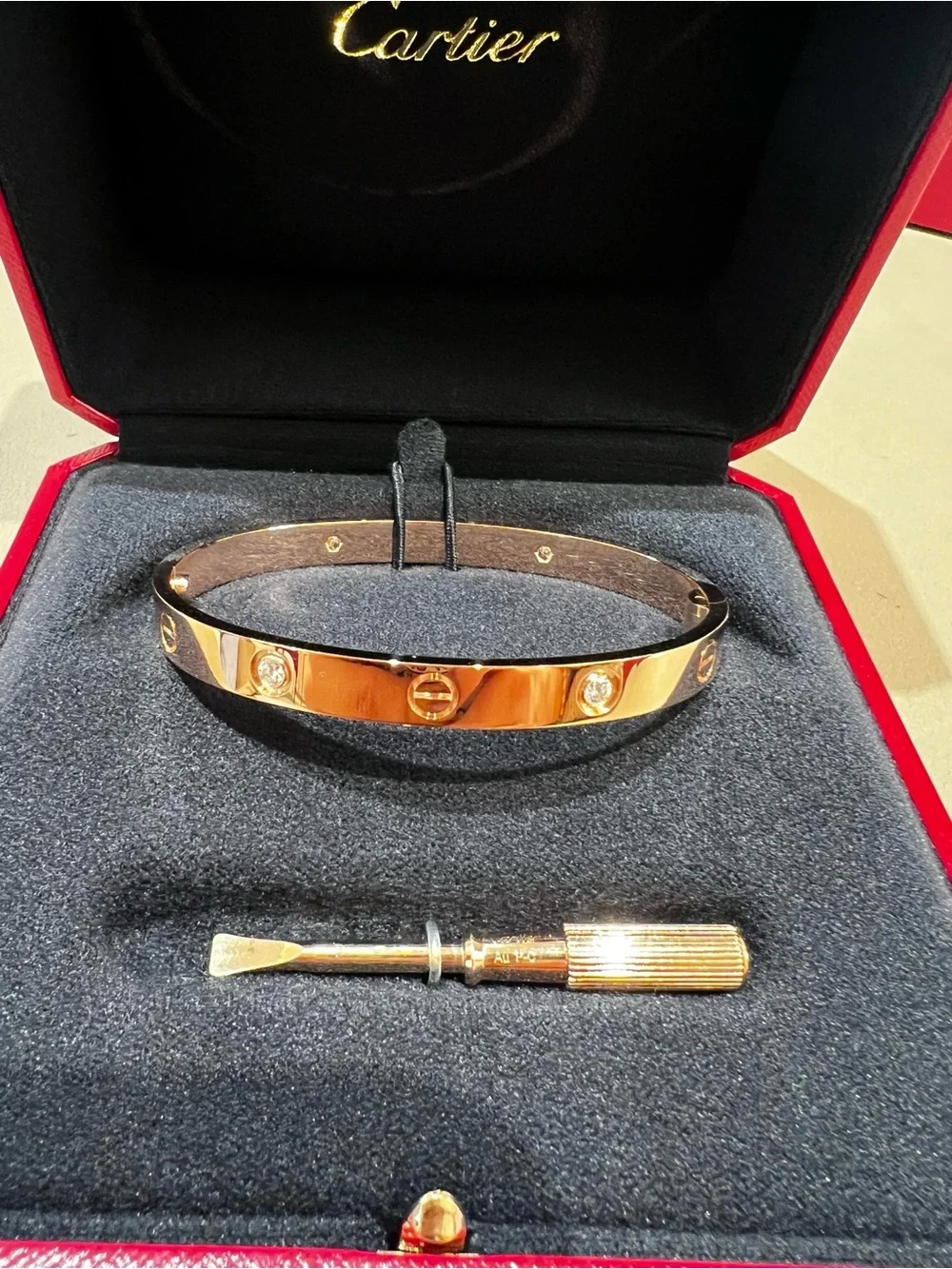 Cartier Love 18K Gold 4 Diamond Bracelet with Screwdriver